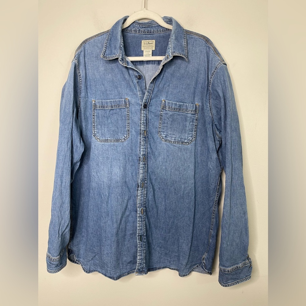 L.L. Bean Men's Light Blue Denim Button-Down Shirt